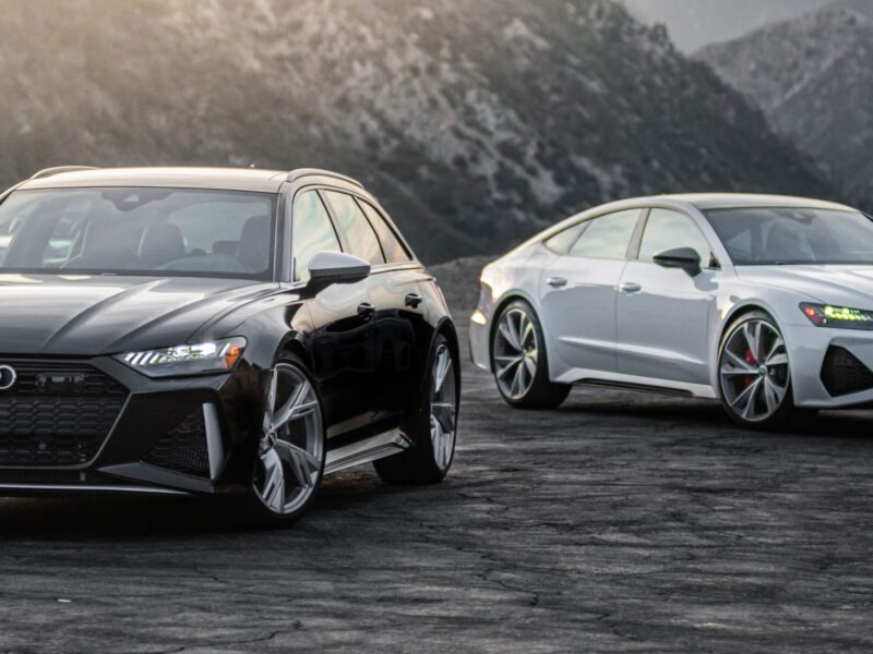 parking black Audi RS6 c8 and white Audi rs7 c8