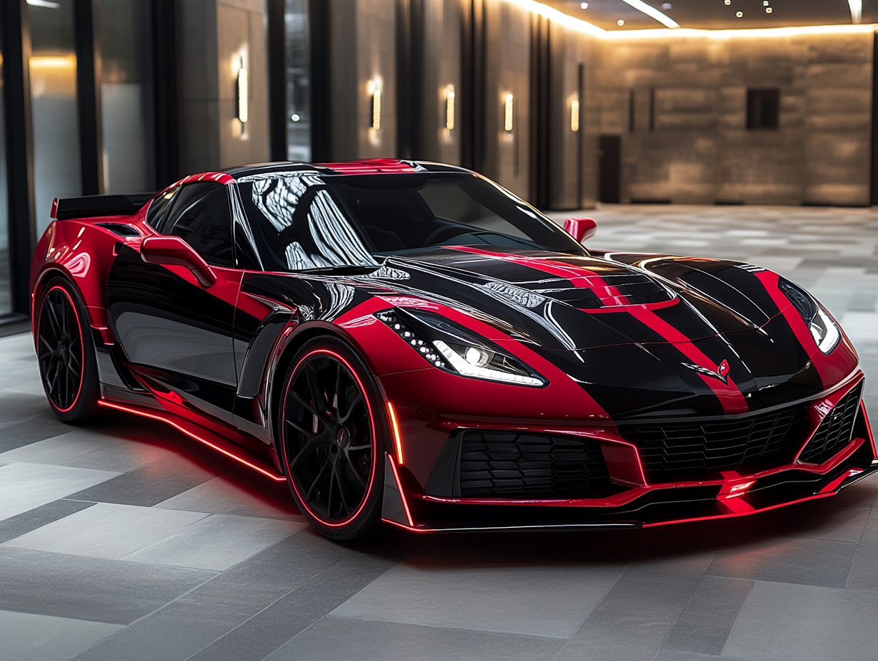 A race Corvette car stripe with a red color 